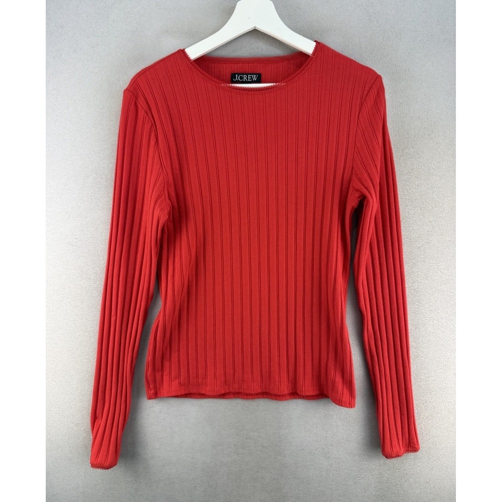 J‎ Crew Women's Sz Large Red Pointelle Long-Sleeve T-Shirt
